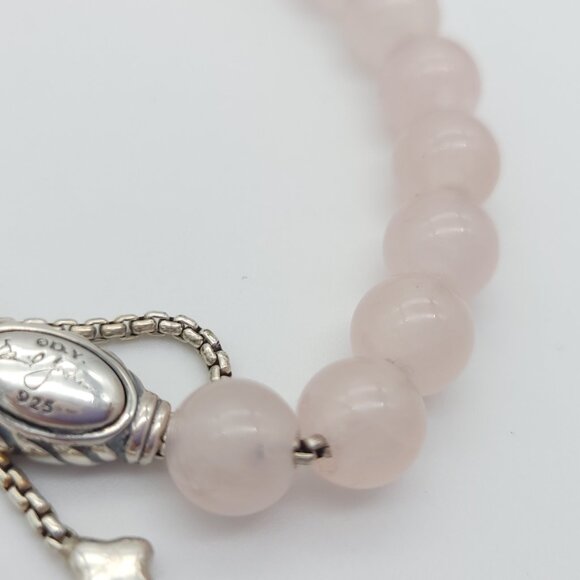 David Yurman Sterling Silver 8mm Rose Quartz Spiritual Bead Beaded Pull Bracelet - Picture 5 of 9
